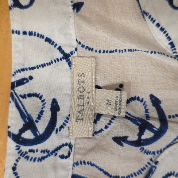 Talbots Blue and White Anchor Print Tunic Top - Picture 3 of 5